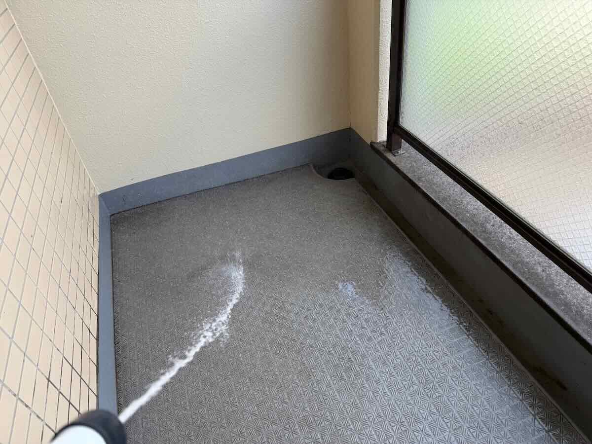 鳥のフンの洗い流し作業
